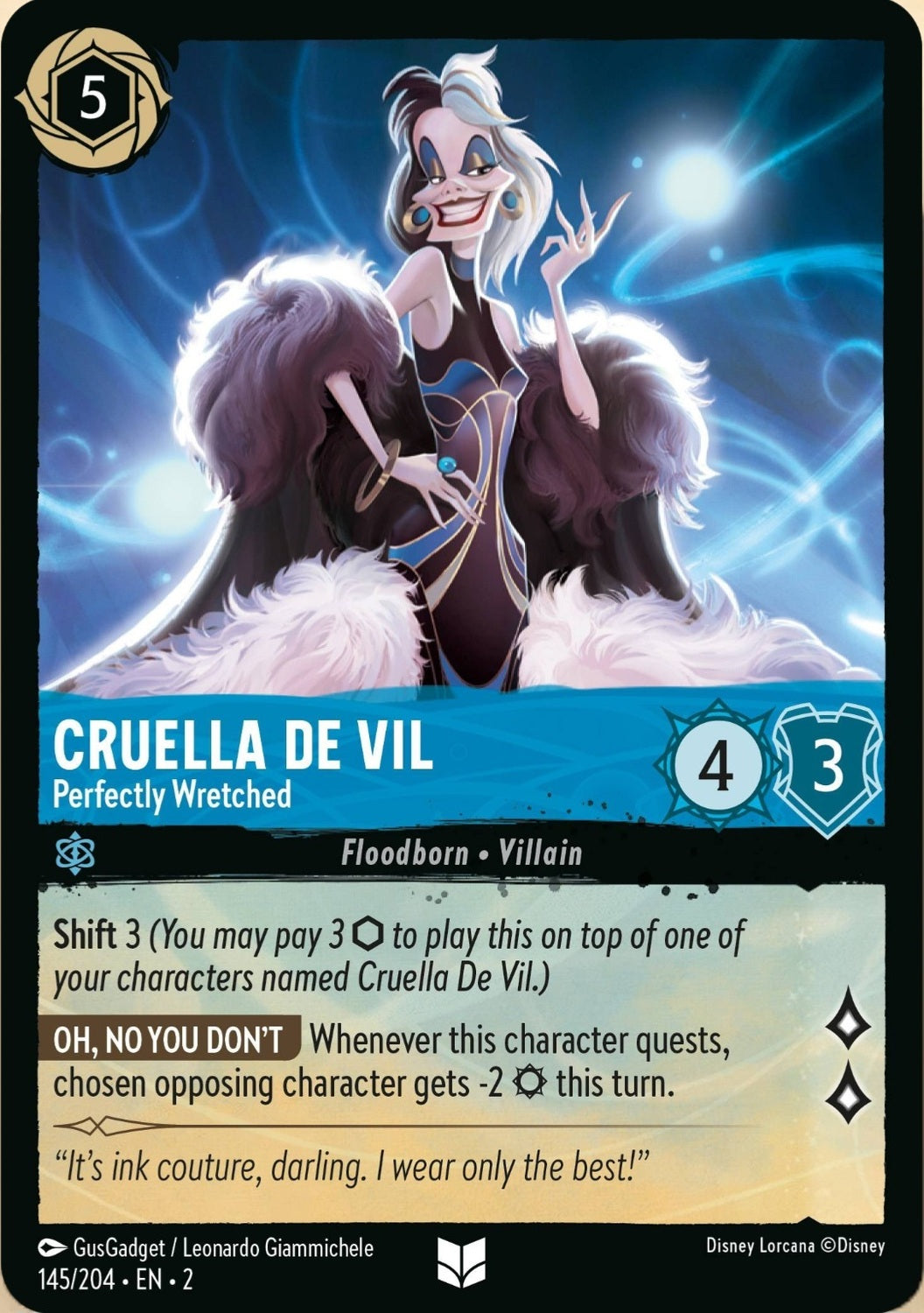 Disney Lorcana Rise Of The Floodborn 145/204 CRUELLA DE VIL Perfectly Wretched